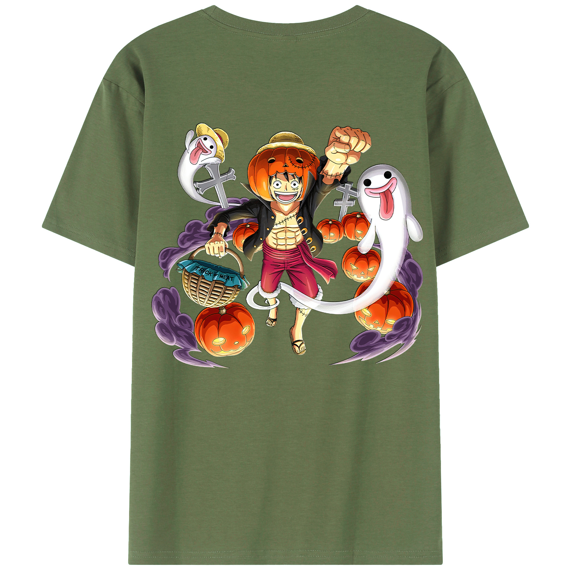 ワンピース モンキー・D・ルフィ ONE PIECE Monkey D. Luffy 綿100％ メンズ半袖Tシャツ（バックプリント） 通気性